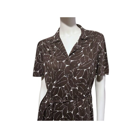 VTG Rodier Paris Autumn Leaves Dress 44 (L) Belted Playful Minimalist Neutral - Picture 3 of 13